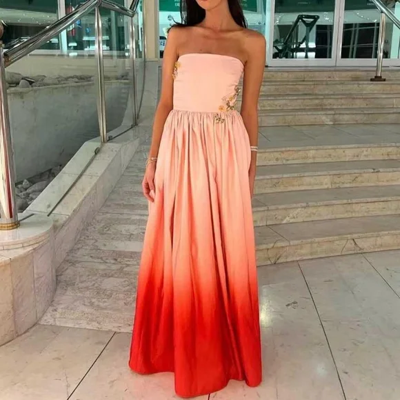 NWT SAU LEE Revolve Teigen Gown Maxi Dress Blush Red Ombre Event Party Cocktail - Picture 9 of 15